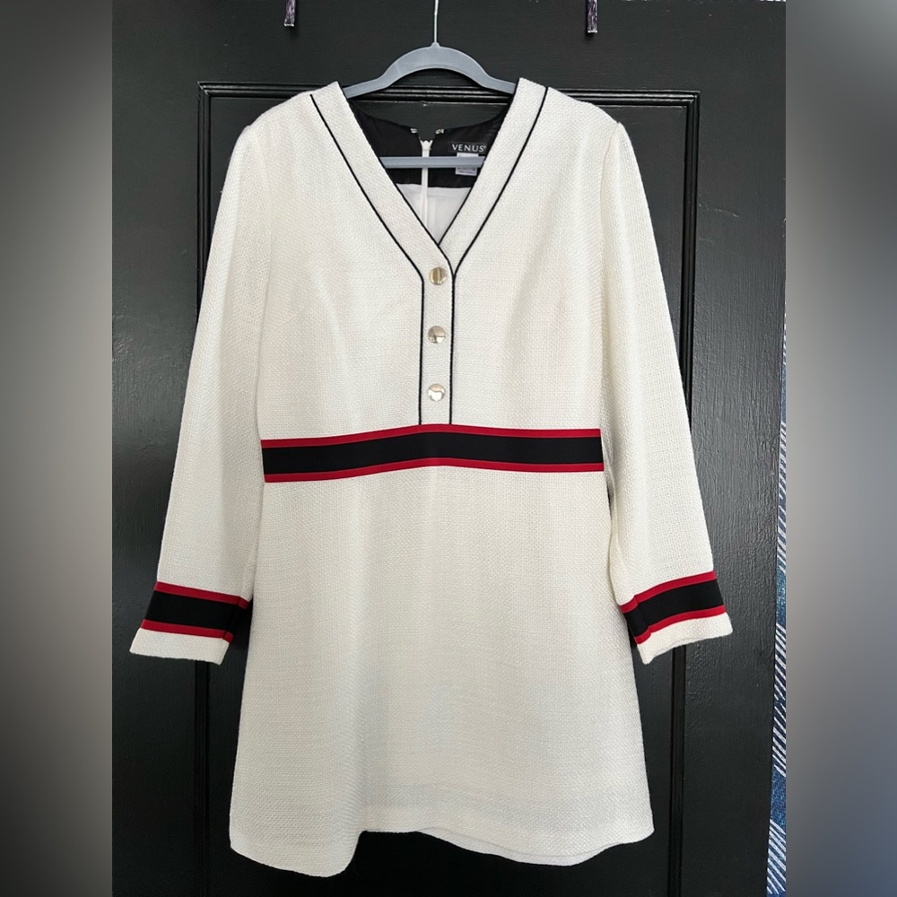 Venus White and Black Woven Dress